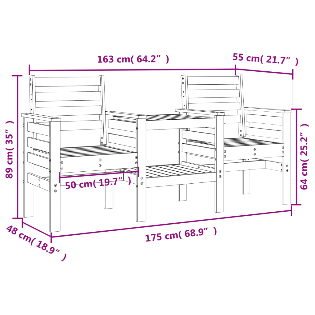 Banc de jardin avec table 2 places brun miel bois massif de pin