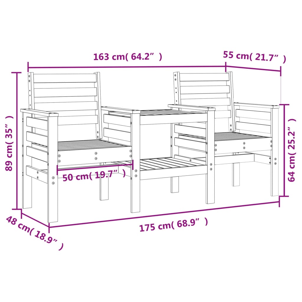 Banc de jardin avec table 2 places bois massif de douglas