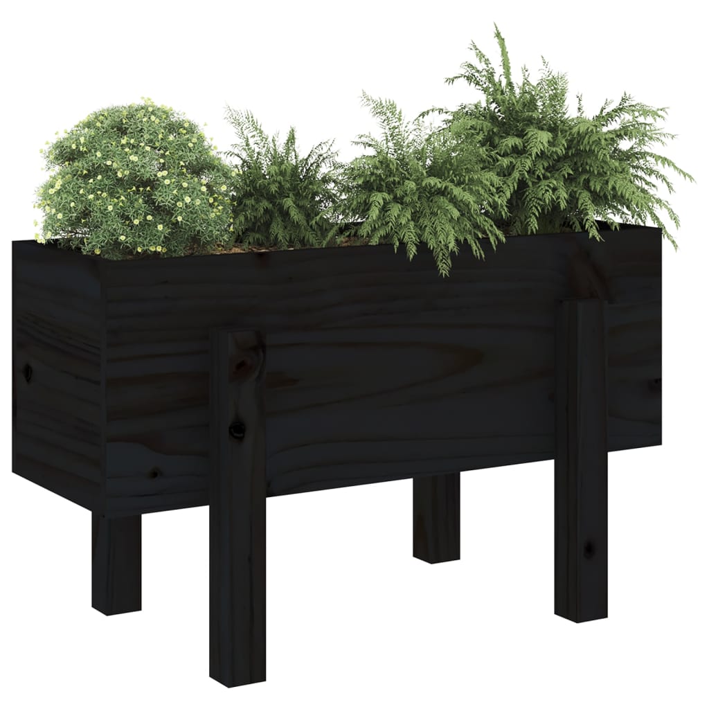 Jardinière noir 62x30x38 cm bois massif de pin