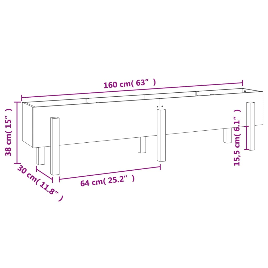 Lit surélevé de jardin marron miel 160x30x38 bois de pin massif