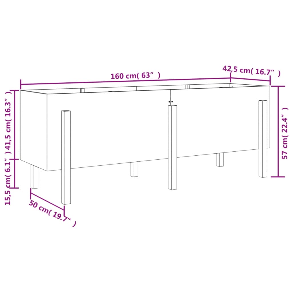 Lit surélevé de jardin gris 160x50x57 cm bois de pin massif