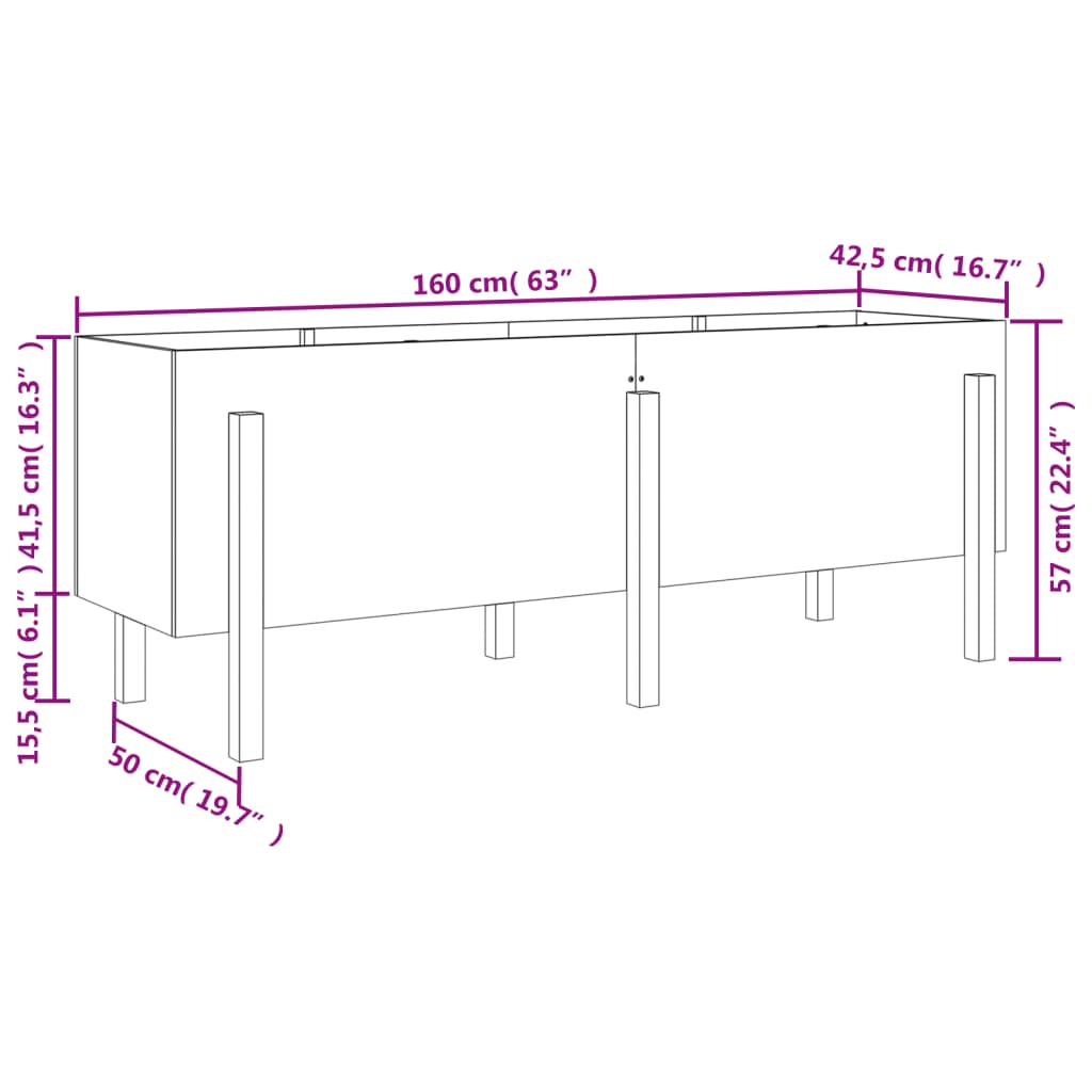 Lit surélevé de jardin brun miel 160x50x57cm bois de pin massif