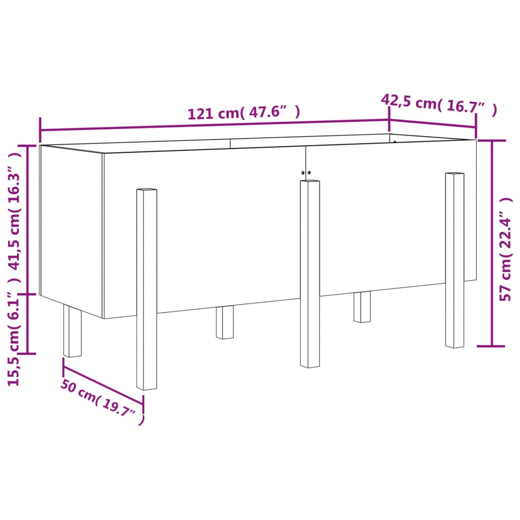 Lit surélevé de jardin 121x50x57 cm bois de pin massif