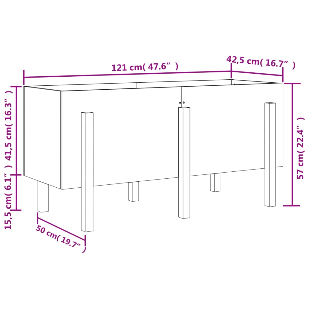 Lit surélevé de jardin blanc 121x50x57 cm bois de pin massif