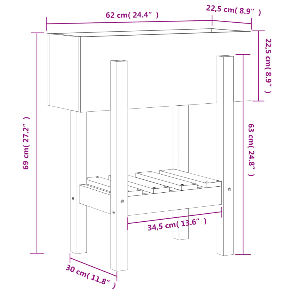 Jardinière 62x30x69 cm bois massif douglas