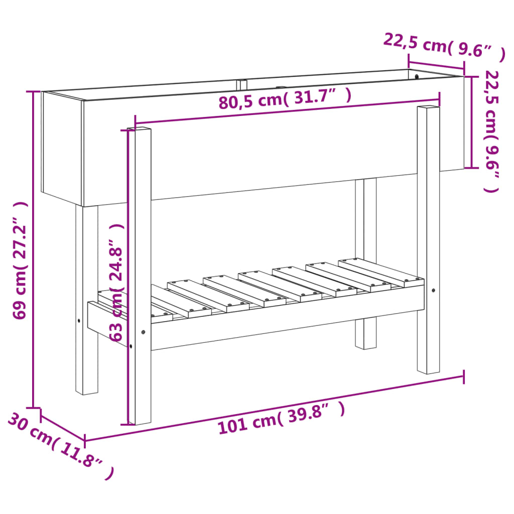 Lit surélevé de jardin blanc 101x30x69 cm bois de pin massif