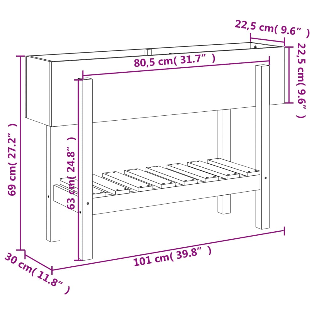 Lit surélevé de jardin gris 101x30x69 cm bois de pin massif