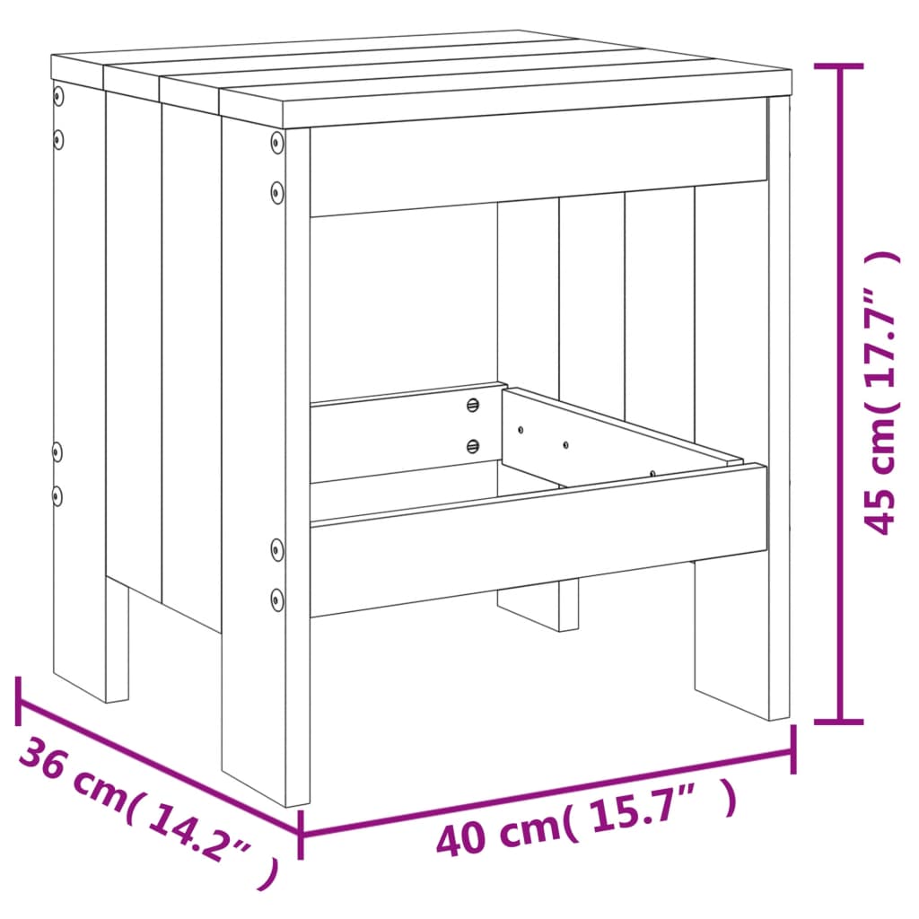 Tabourets de jardin lot de 2 gris 40x36x45 cm bois massif pin