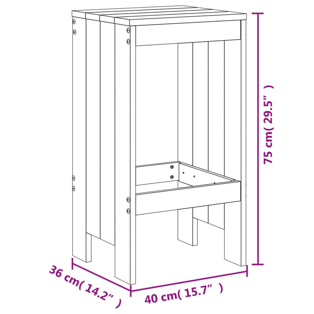 Barhocker 2er-Set 40x36x75 cm aus massivem Kiefernholz