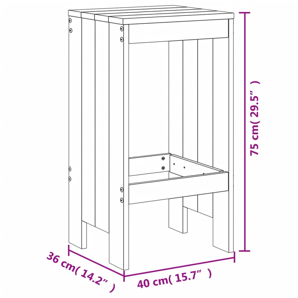 Barhocker 2er-Set weiß 40x36x75 cm aus massivem Kiefernholz