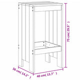 Barhocker 2er-Set weiß 40x36x75 cm aus massivem Kiefernholz