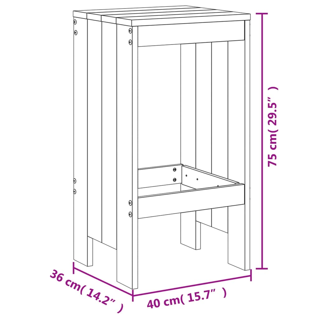 Tabourets de bar lot de 2 noir 40x36x75 cm bois massif de pin