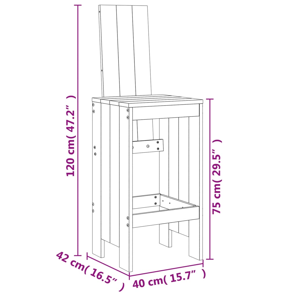 Barhocker 2er-Set 40x42x120 cm aus massivem Kiefernholz