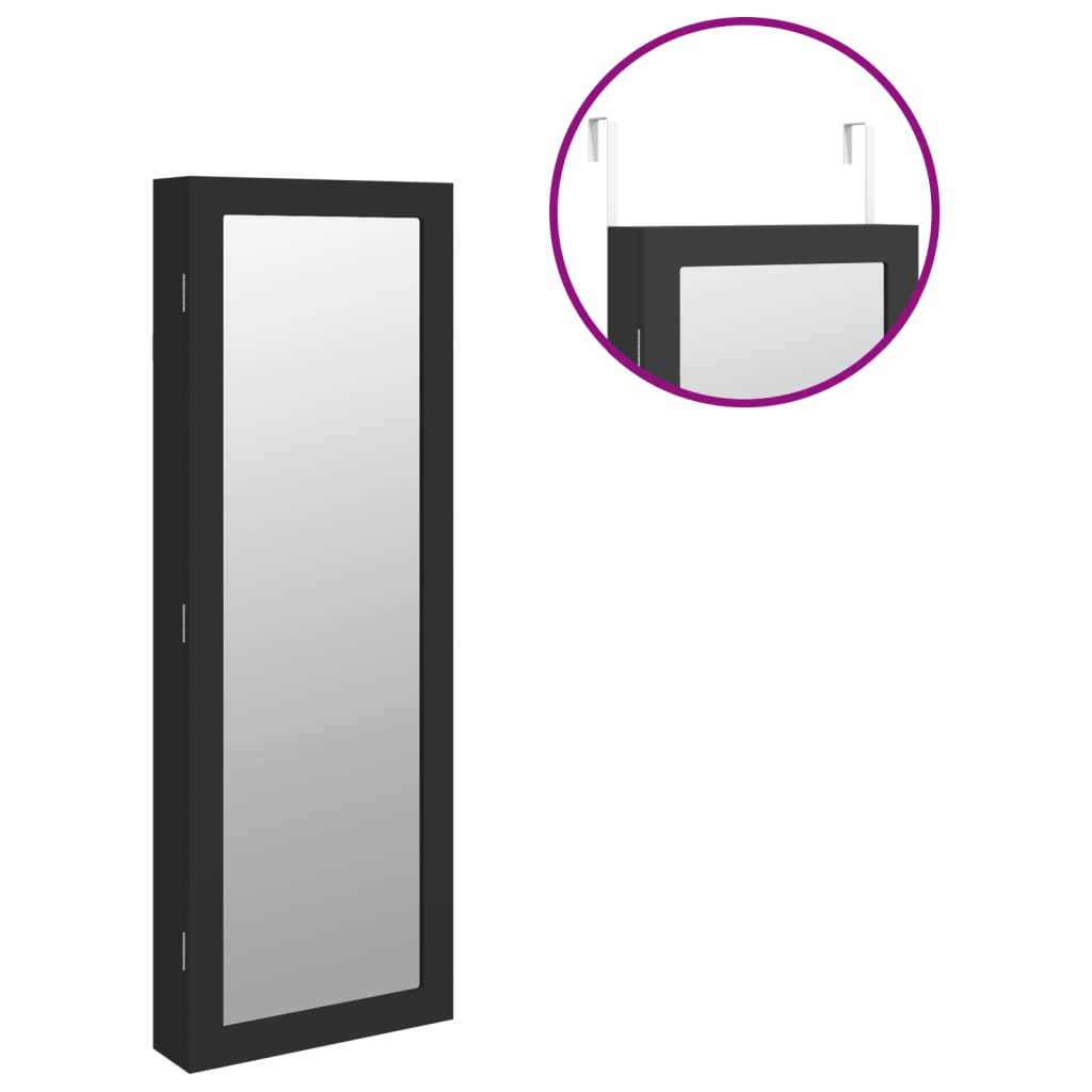 Armoire à bijoux avec miroir murale noir 37,5x10x106 cm