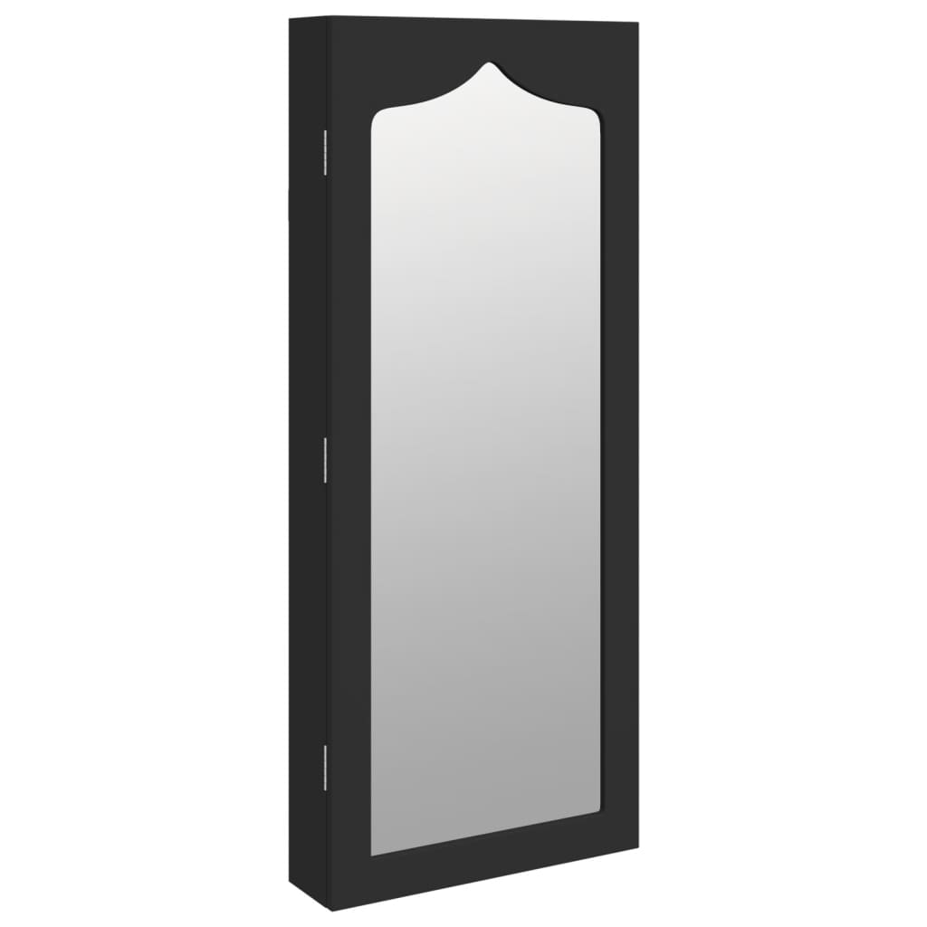 Armoire à bijoux avec miroir murale noir 37,5x10x90 cm