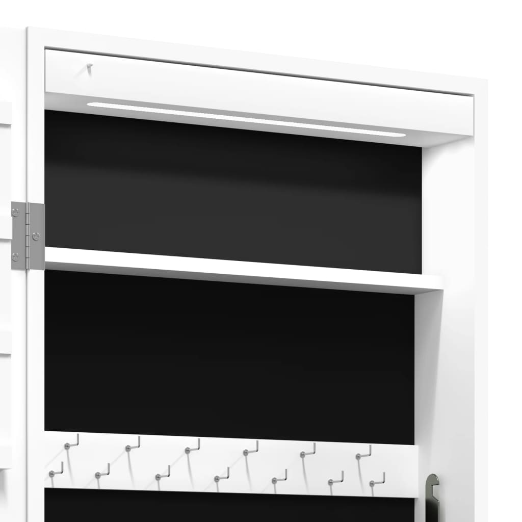 Jewelry cabinet with mirror and white LED wall lighting