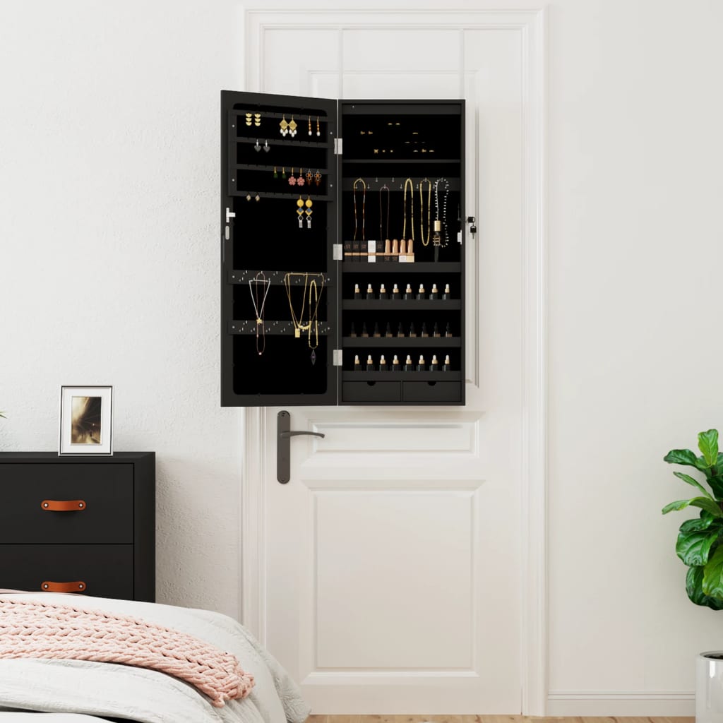 Armoire à bijoux avec miroir et éclairage LED mural noir