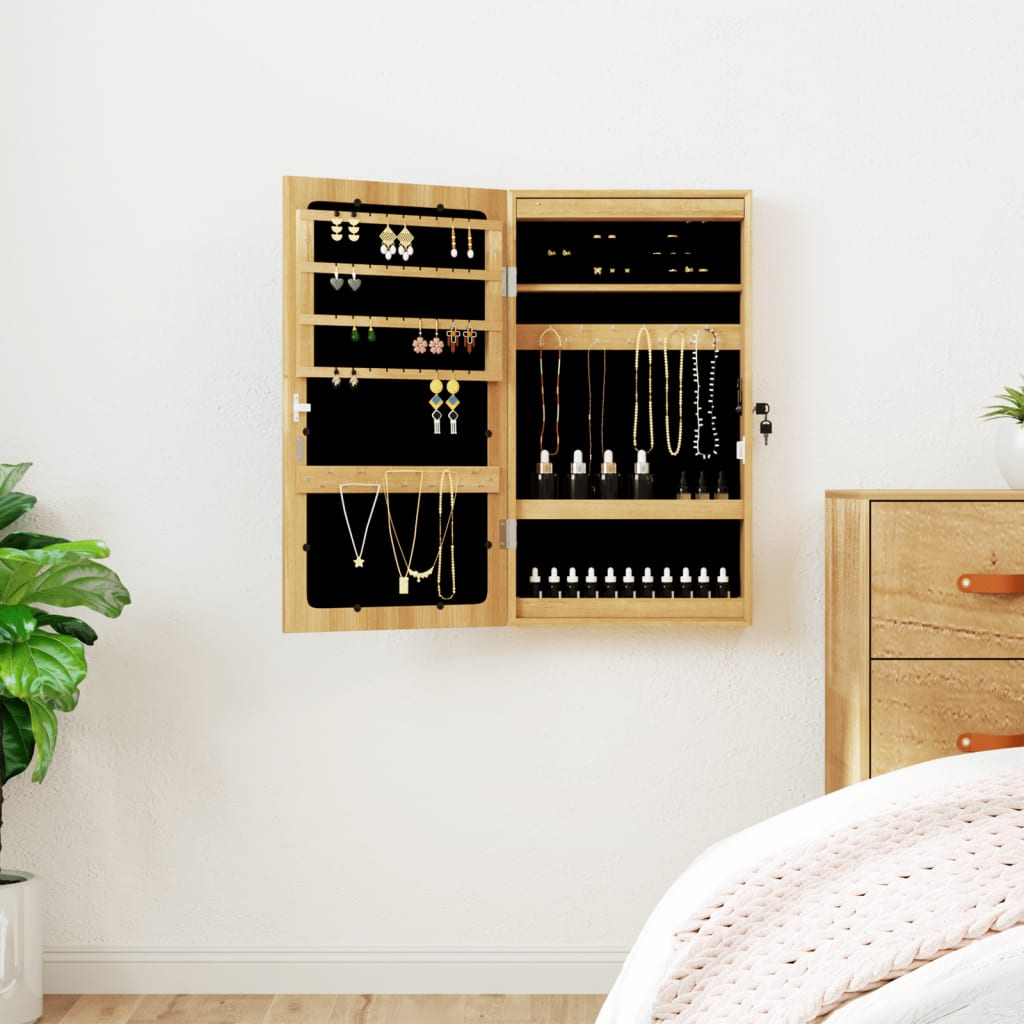 Jewelry cabinet with mirror and LED wall lighting