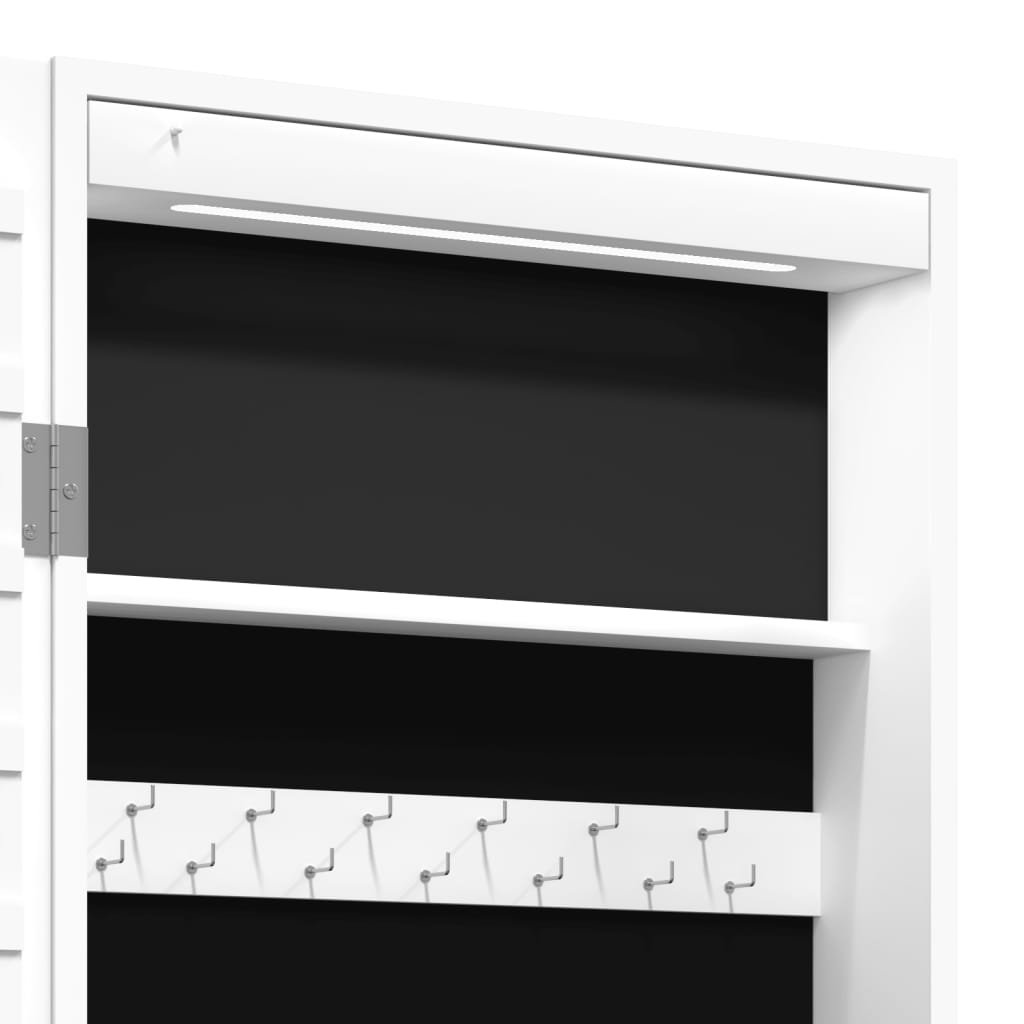 Jewelry cabinet with mirror and white LED wall lighting