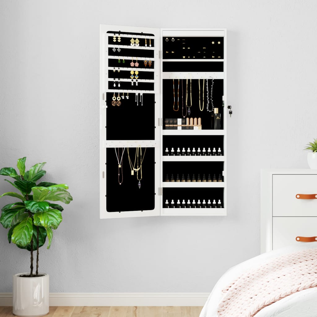 Armoire à bijoux avec miroir et éclairage LED mural blanc