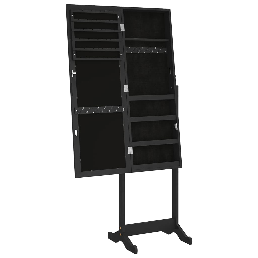 Armoire à bijoux avec miroir sur pied noir 42x38x152 cm