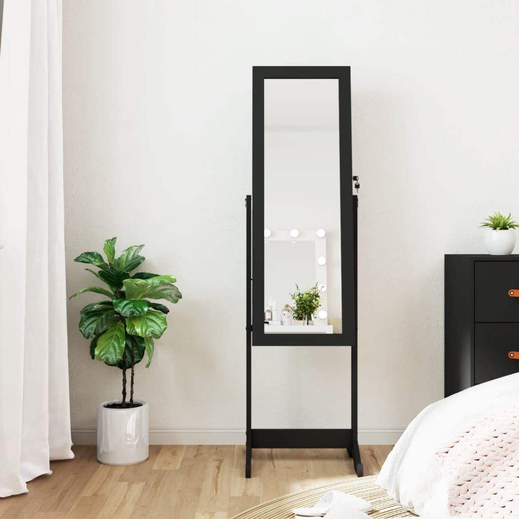 Armoire à bijoux miroir avec lumières LED sur pied noir