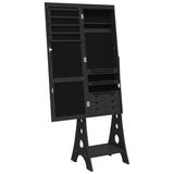 Mirrored jewelry cabinet with LED lights on black stand