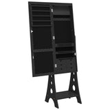 Mirrored jewelry cabinet with LED lights on black stand