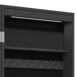 Mirrored jewelry cabinet with LED lights on black stand