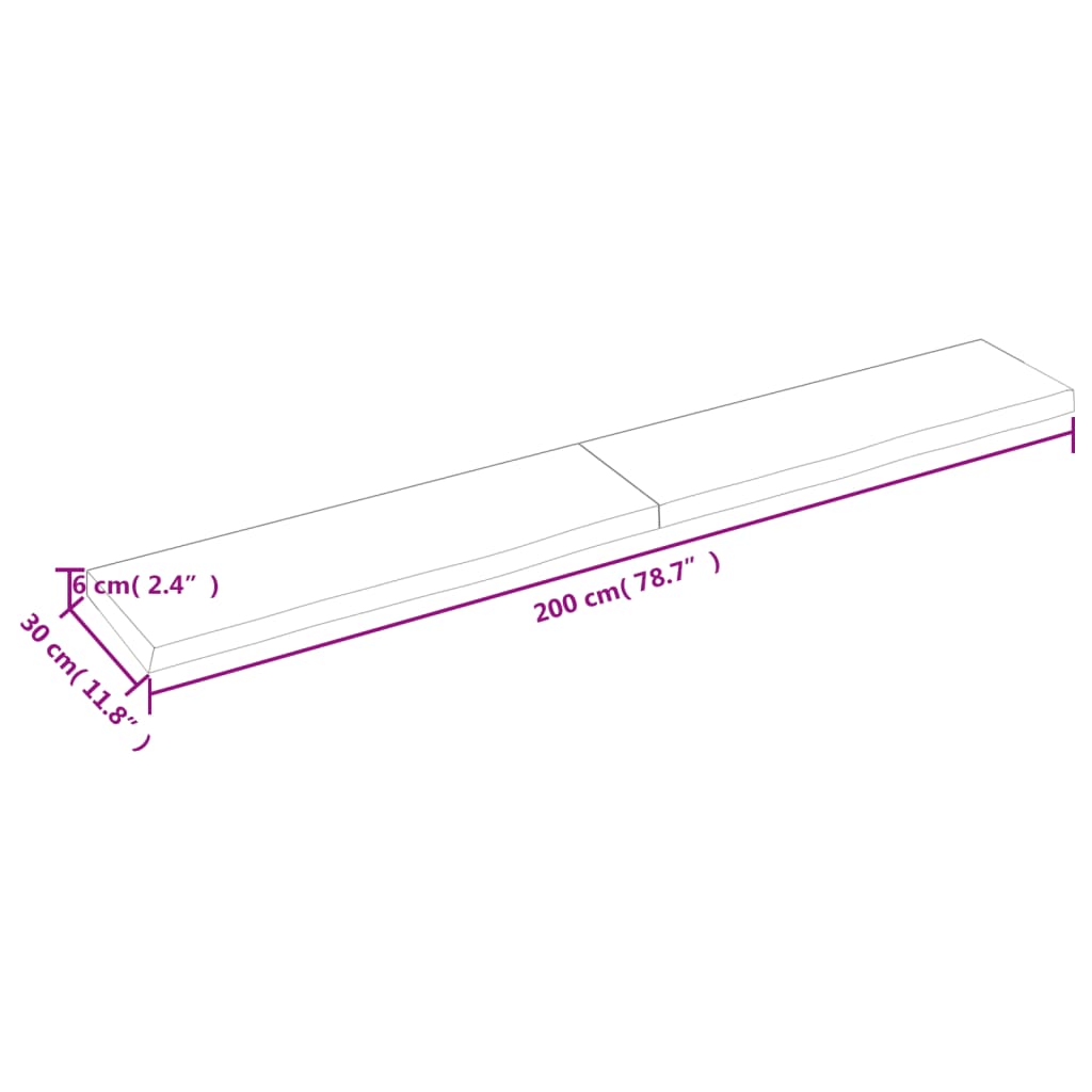 Étagère murale 200x30x(2-6) cm bois de chêne massif non traité