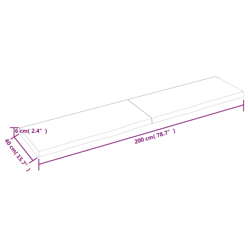 Étagère murale 200x40x(2-6) cm bois de chêne massif non traité