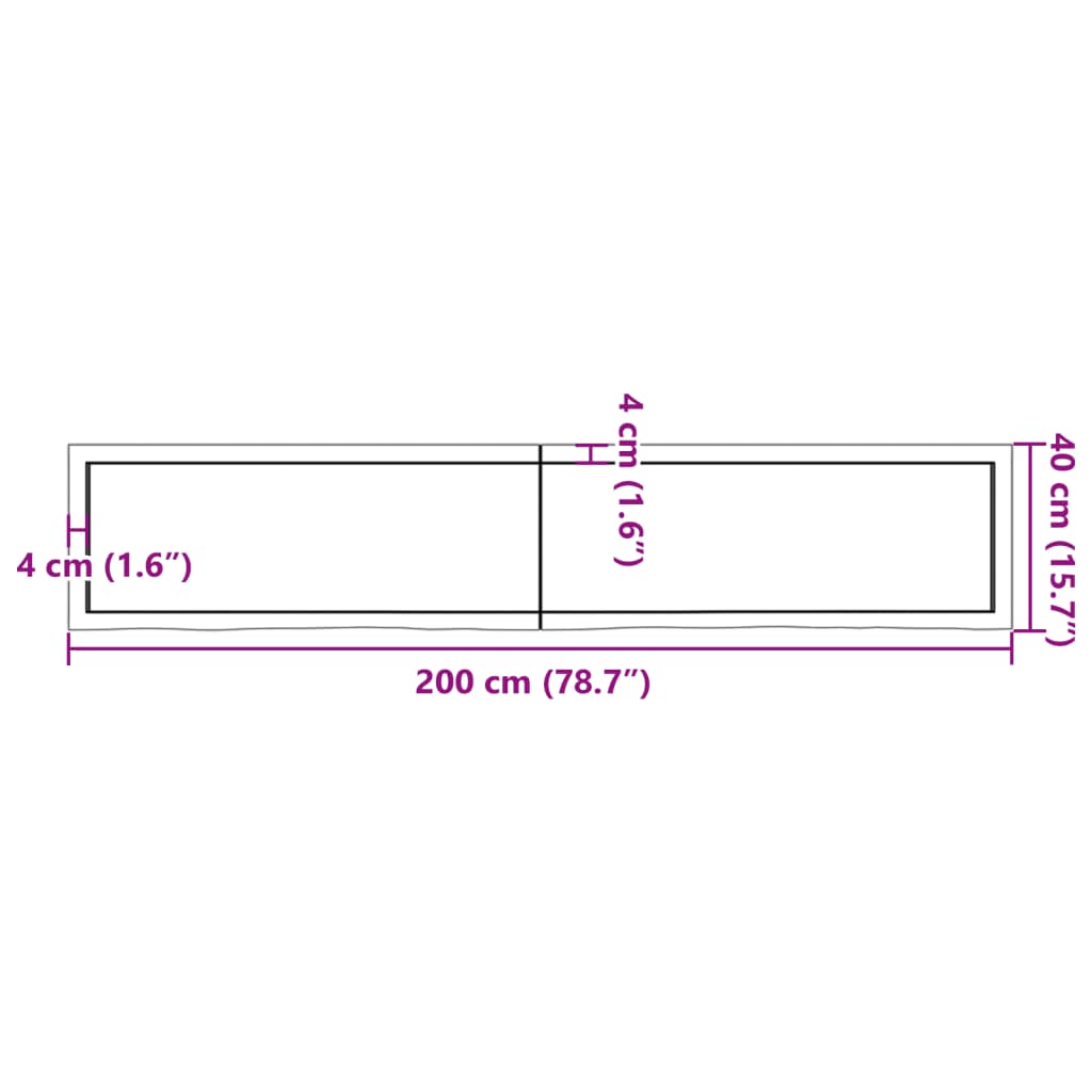 Étagère murale 200x40x(2-6) cm bois de chêne massif non traité