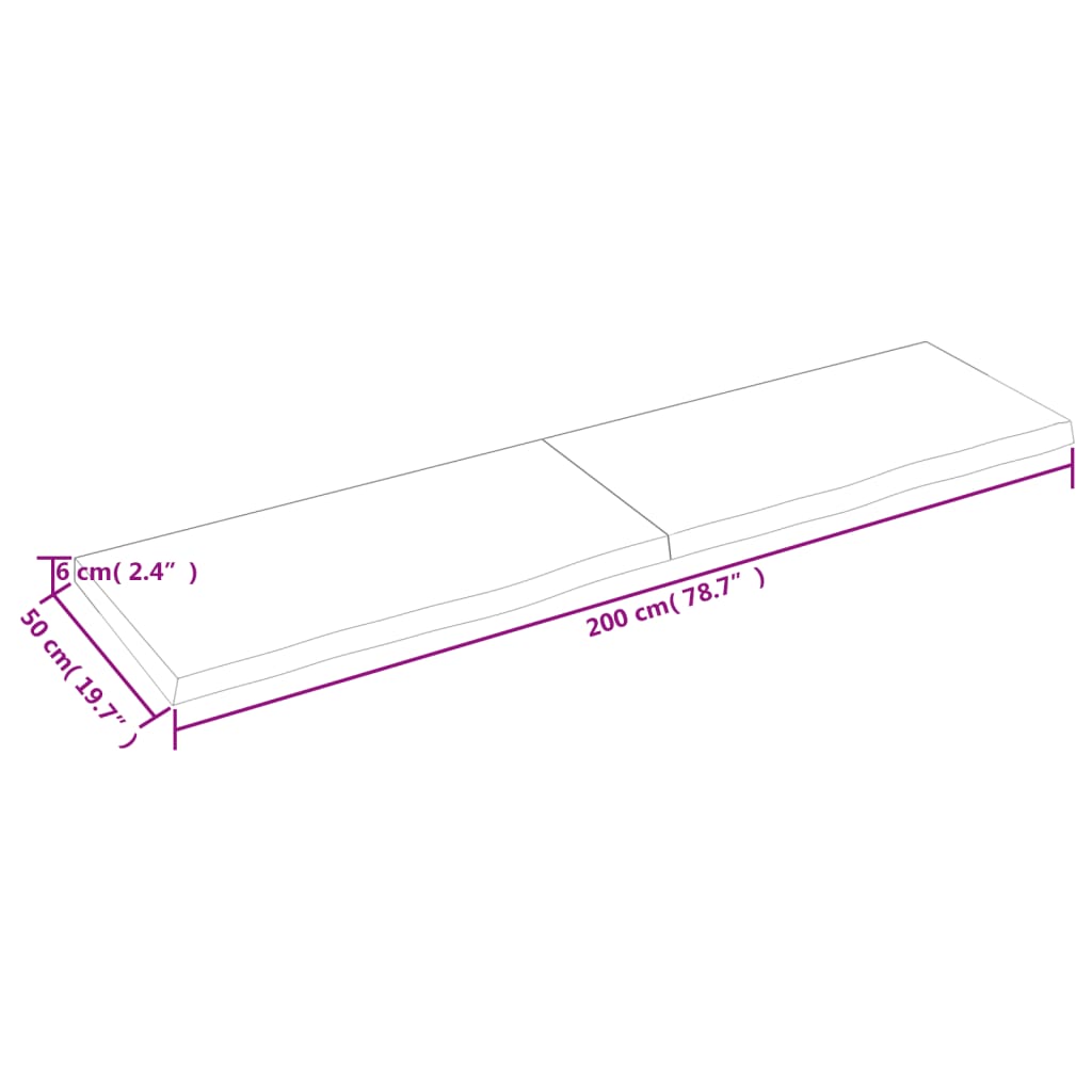 Étagère murale 200x50x(2-6) cm bois de chêne massif non traité