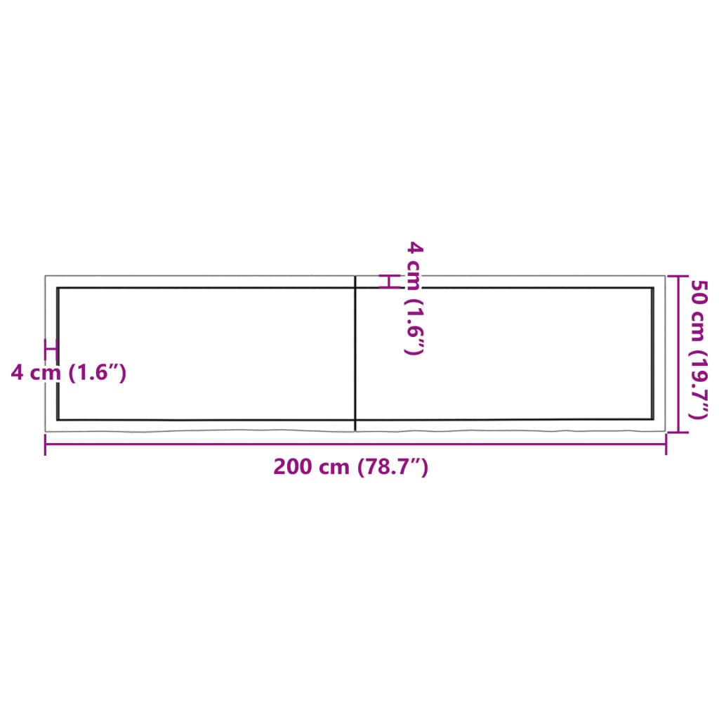 Étagère murale 200x50x(2-6) cm bois de chêne massif non traité