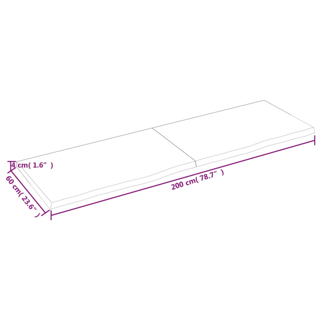 Étagère murale 200x60x(2-4) cm bois de chêne massif non traité