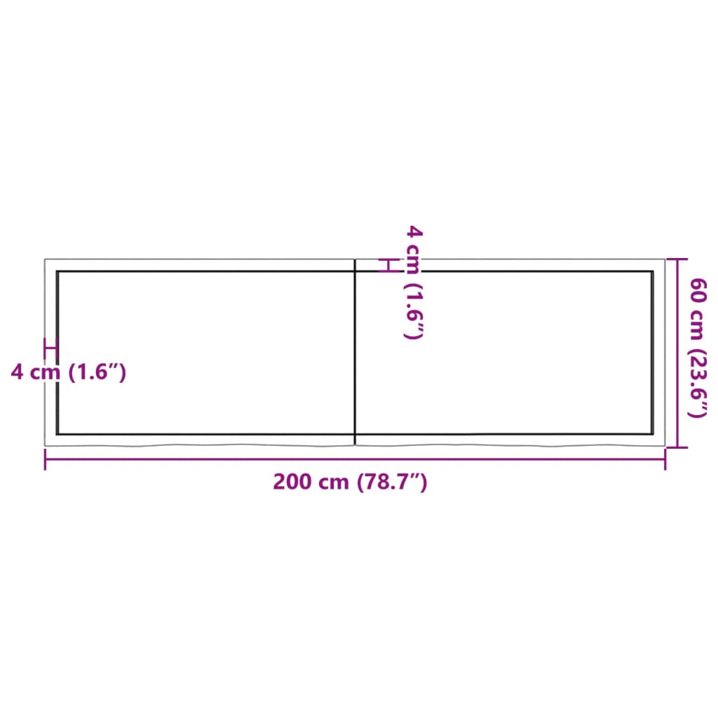 Étagère murale 200x60x(2-4) cm bois de chêne massif non traité