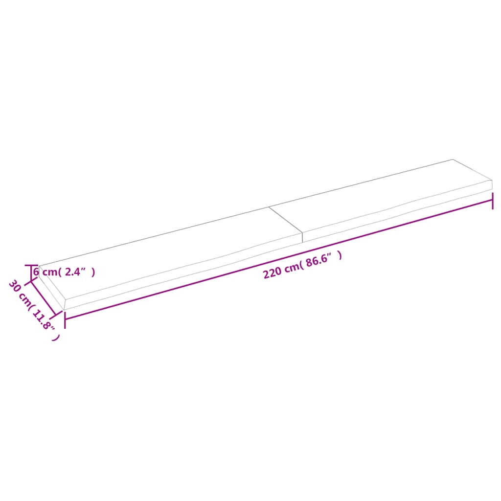 Étagère murale 220x30x(2-6) cm bois de chêne massif non traité