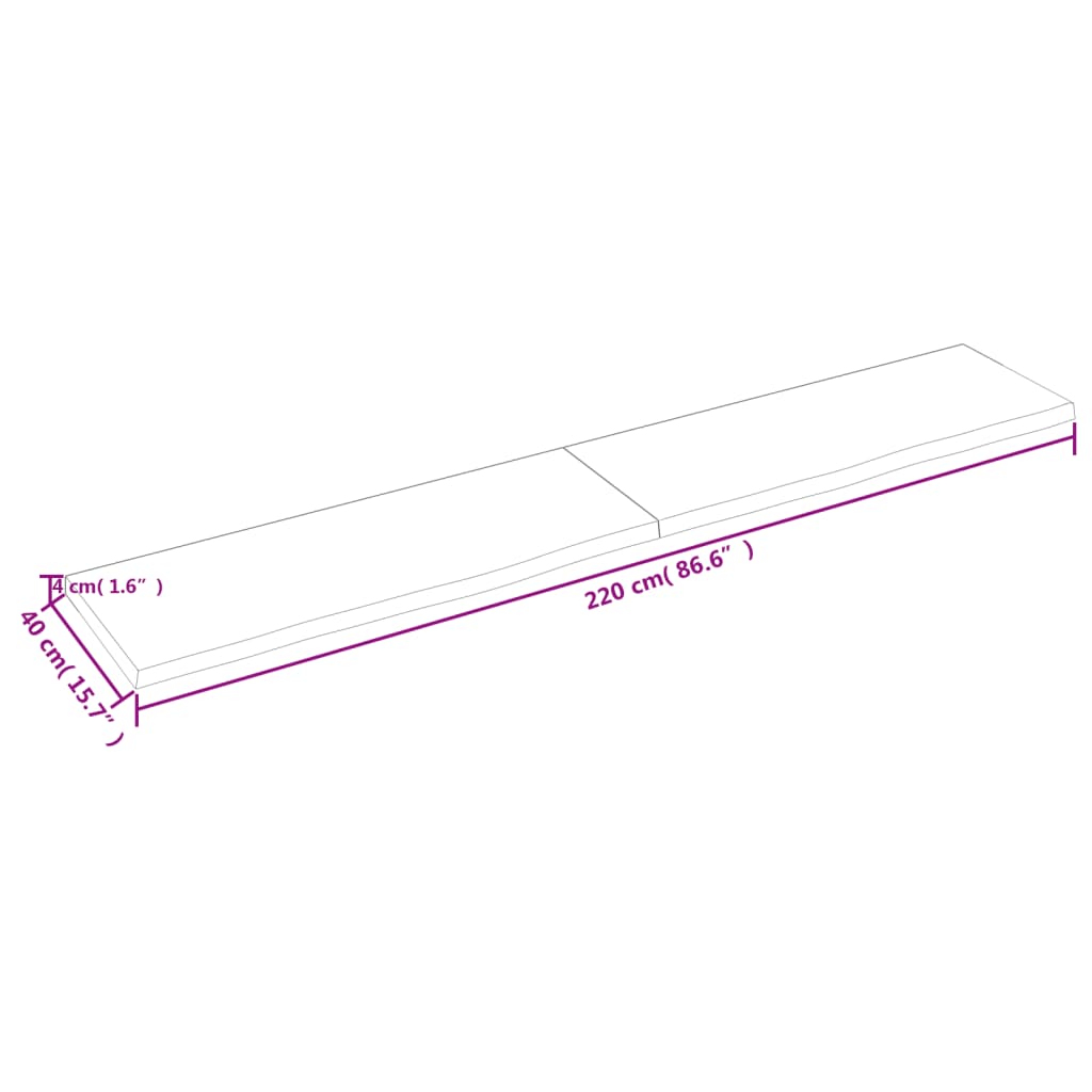 Étagère murale 220x40x(2-4) cm bois de chêne massif non traité