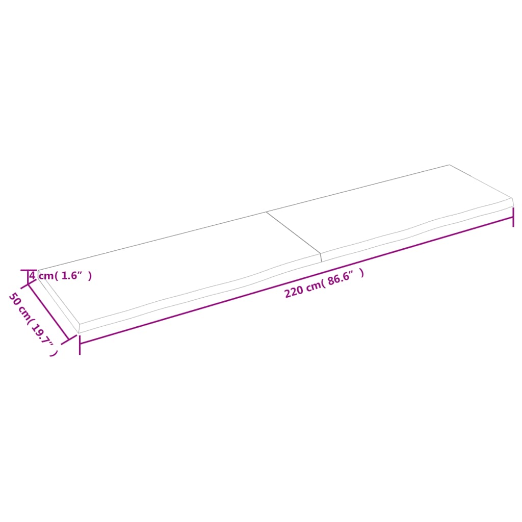 Étagère murale 220x50x(2-4) cm bois de chêne massif non traité