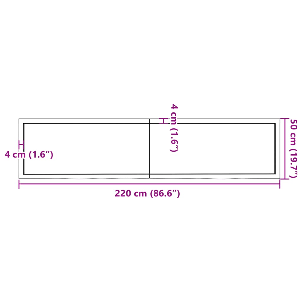 Étagère murale 220x50x(2-4) cm bois de chêne massif non traité