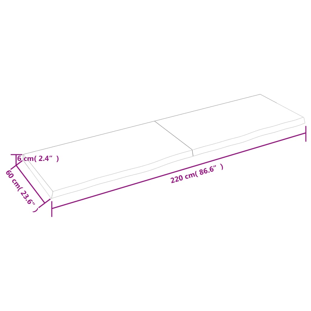 Étagère murale 220x60x(2-6) cm bois de chêne massif non traité