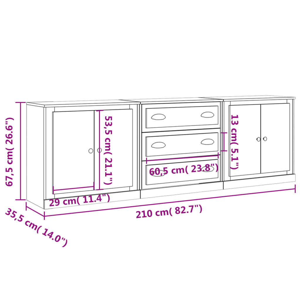 Buffets 3 pcs Blanc Bois d'ingénierie