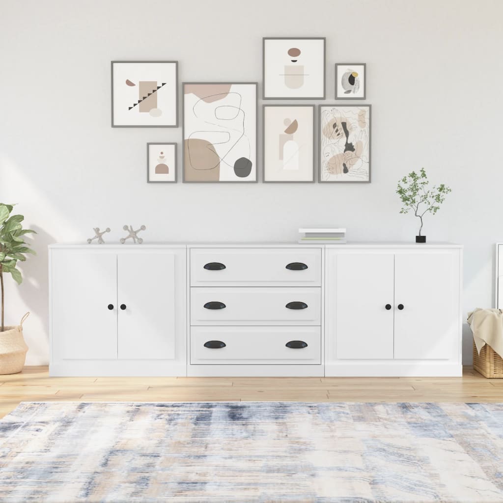 Buffets 3 pcs Blanc Bois d'ingénierie