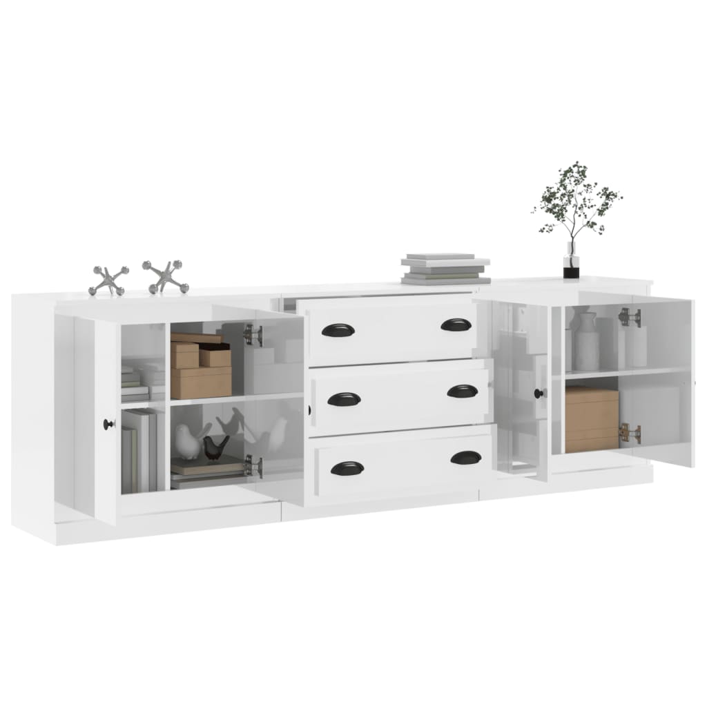 Buffets 3 pcs blanc brillant bois d'ingénierie