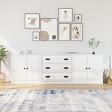 Buffets 3 pcs blanc brillant bois d'ingénierie