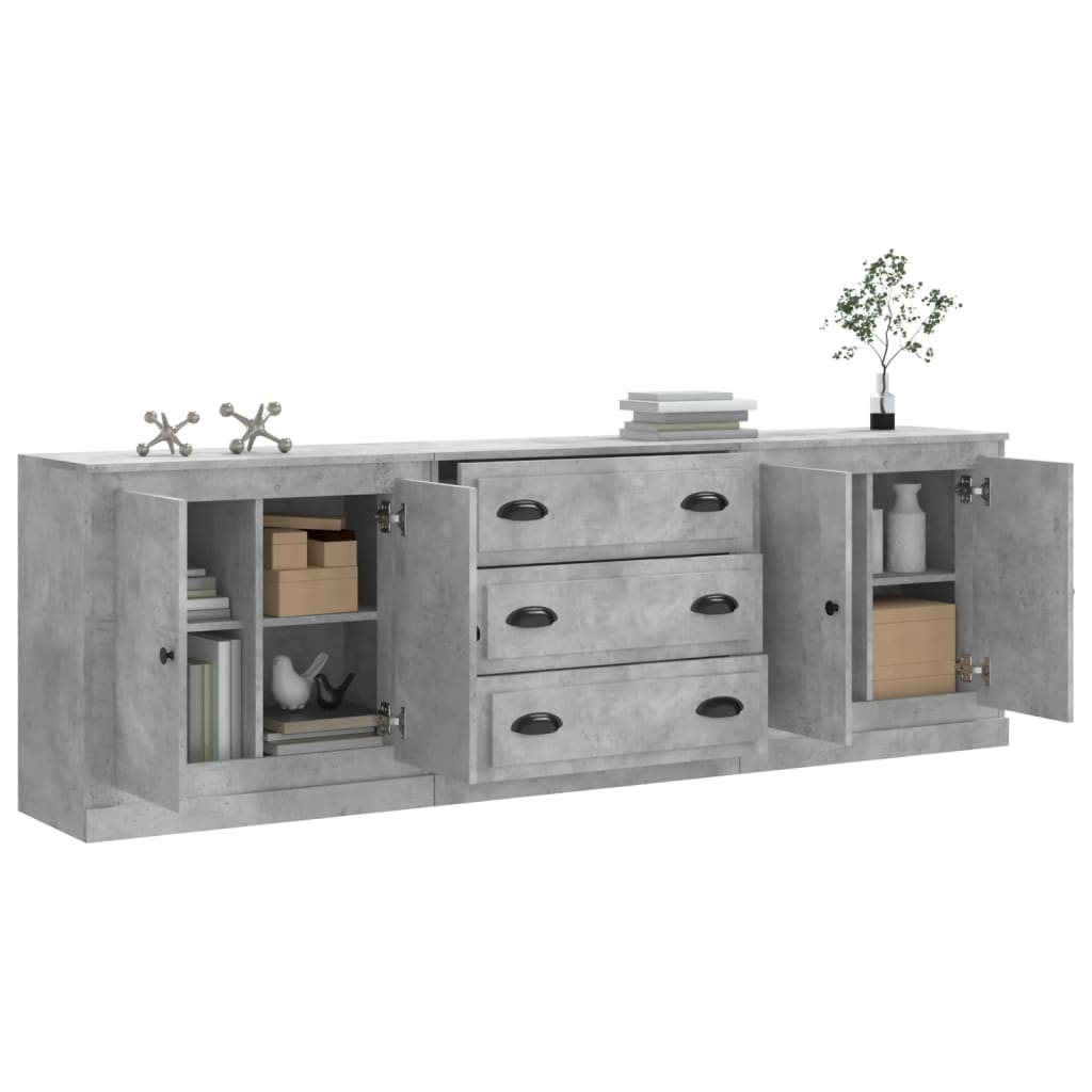 Buffets 3 pcs gris béton bois d'ingénierie