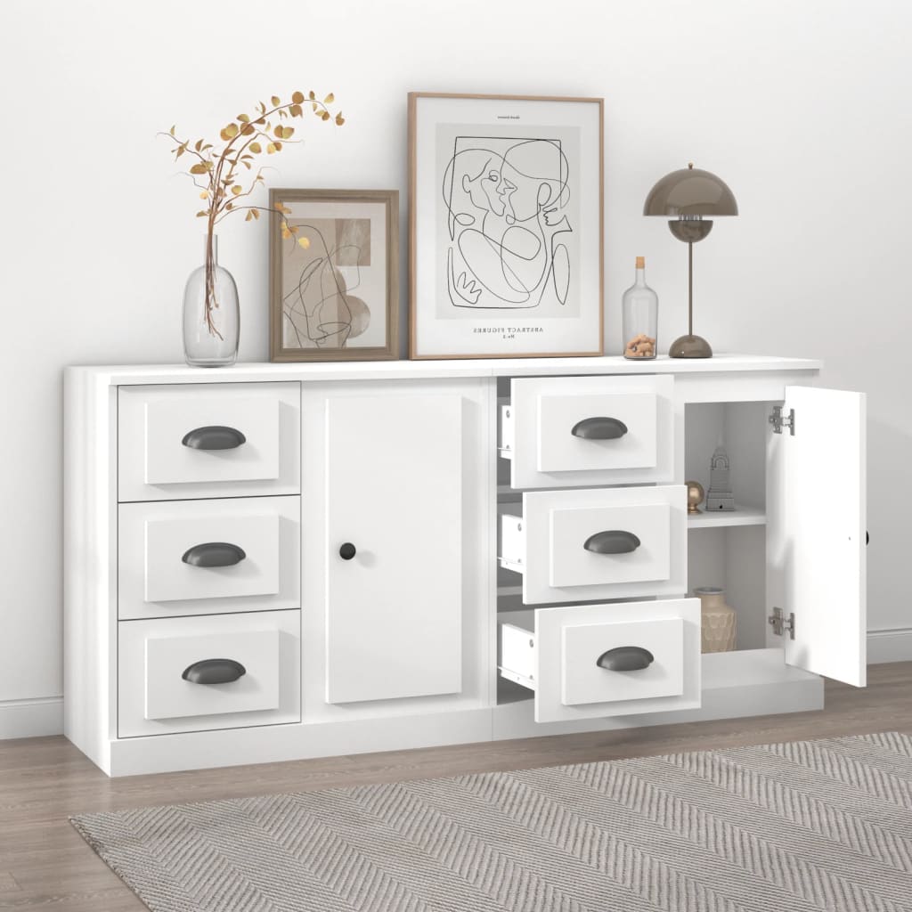 Buffets 2 pcs blanc bois d'ingénierie