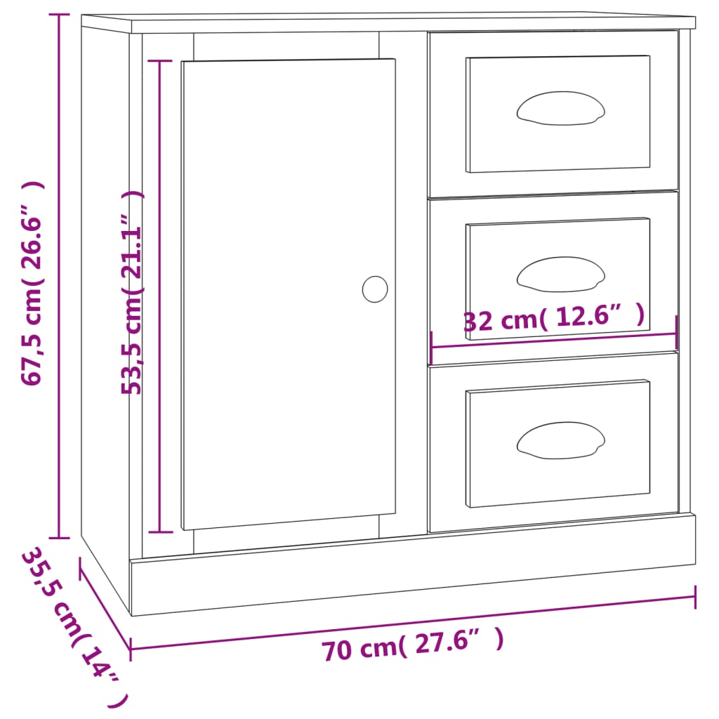 Buffets 2 pcs blanc bois d'ingénierie