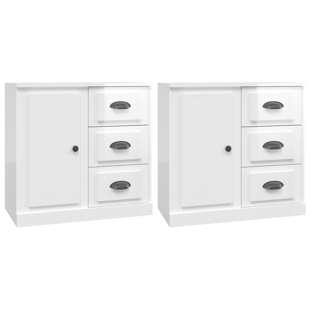 Buffets 2 pcs blanc brillant bois d'ingénierie