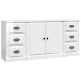 3 pcs sideboards white gloss engineered wood